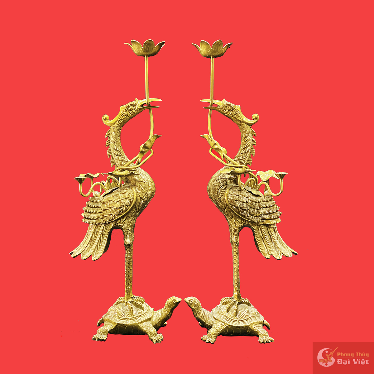 Cặp hạc đồng nguyên chất vàng đậm phongthuydaiviet