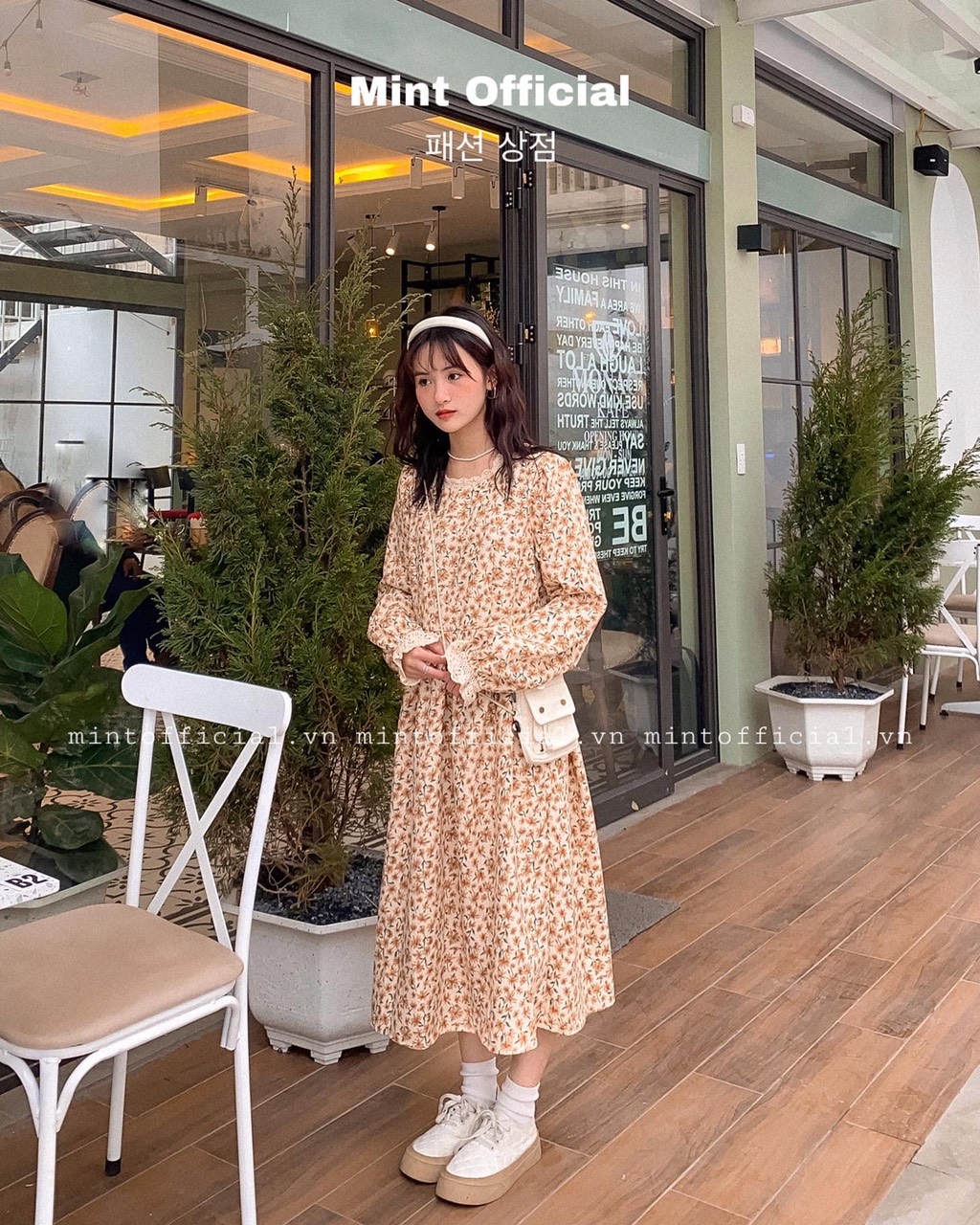 Mua Váy hoa nhí cổ nơ tay dài có chun eo, Đầm vintage hoa nhí nịt eo cổ nơ  tay dài mẫu mới siêu xinh - Cam tại Hai Fashion | Tiki