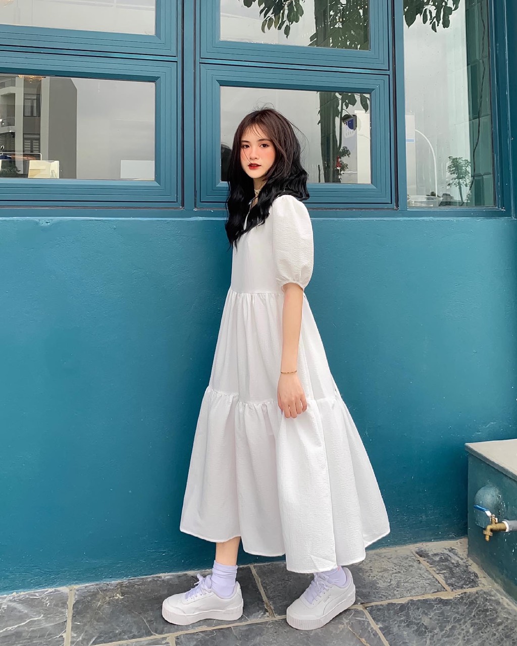ĐẦM DÁNG XÒE VẢI XỐP HỘT KÈM NƠ CỰC DỄ THƯƠNG SANG CHẢNH CHỊ EM DIỆN ĐỒ DI  BĂNG  MixASale