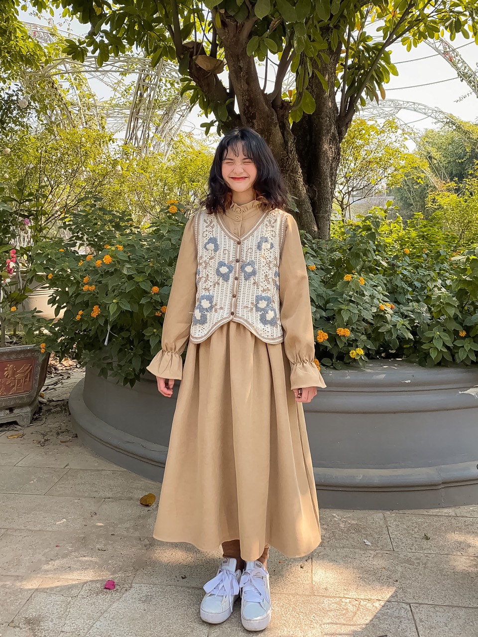 N00578 Váy len đỏ phối màu  Khéo Fashion