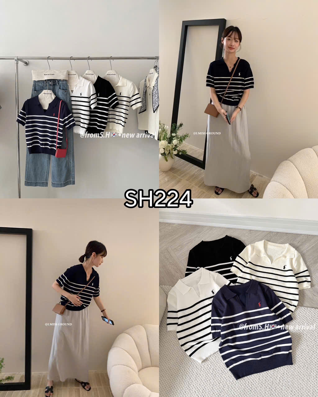 ÁO MONGTOGHI KẺ NGANG THÊU NGỰA MÃ SH224