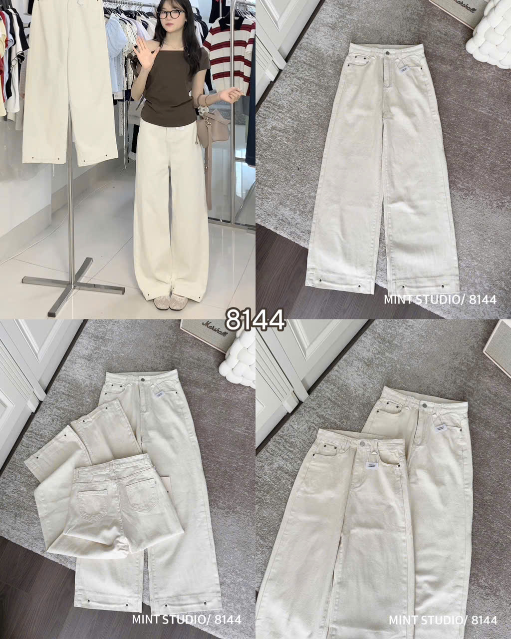 QUẦN JEANS SUÔNG BE ĐÍNH CÚC MÃ 8144