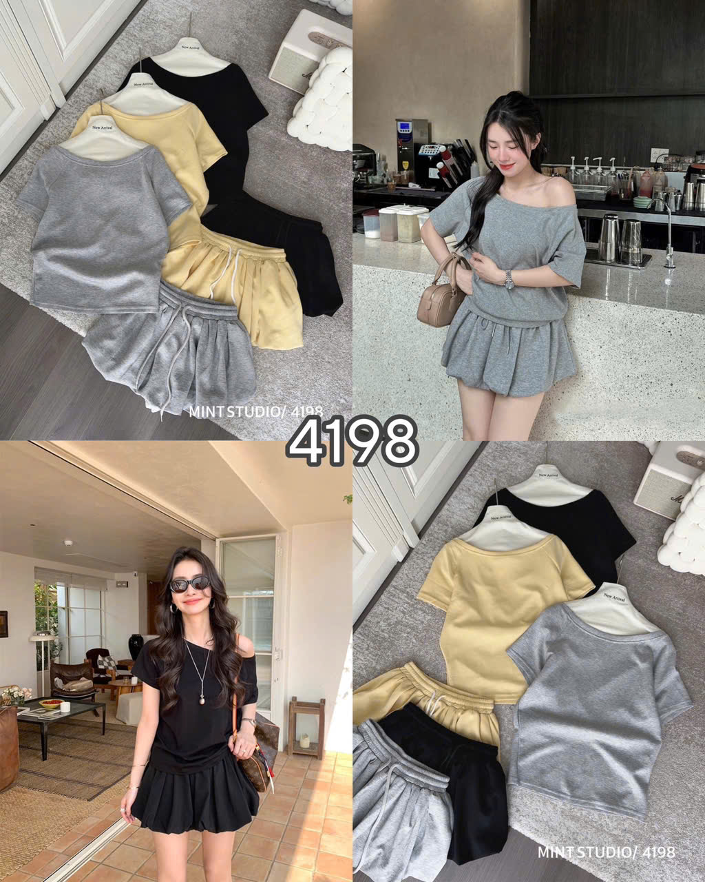 SET ÁO LỆCH VAI KÈM CHÂN VÁY BÍ 4198