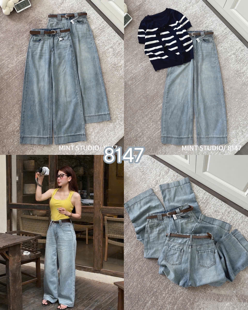 QUẦN JEANS SUÔNG ĐỨNG KÈM THẮT LƯNG DA MÃ 8147