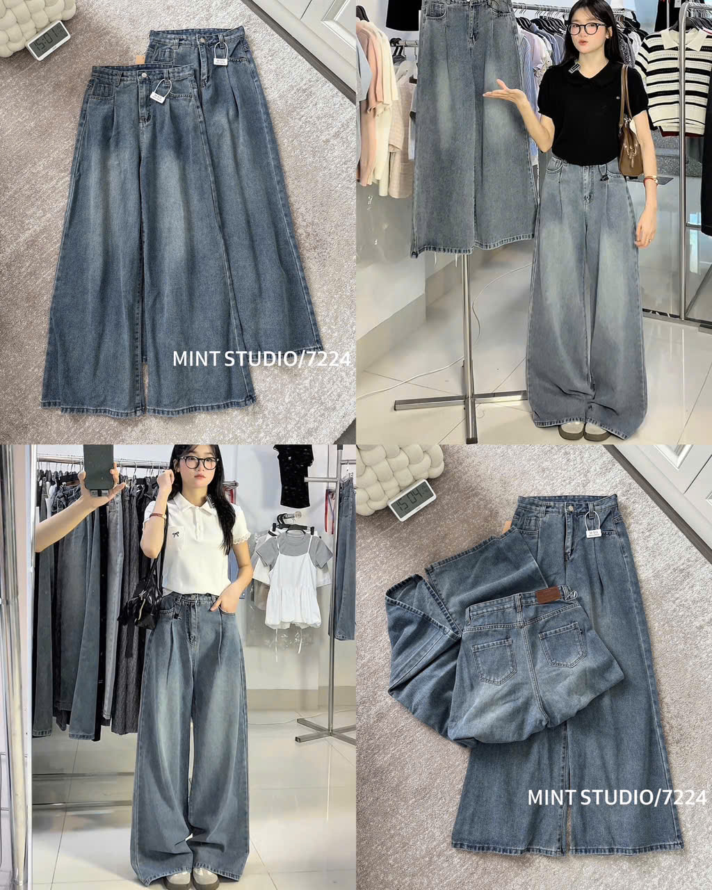 QUẦN JEANS SUÔNG RỘNG XẾP LY MÃ 7224