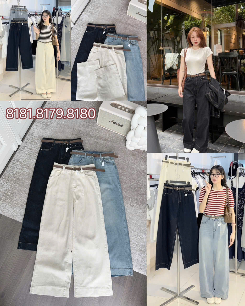 QUẦN JEANS SUÔNG ĐỨNG KÈM THẮT LƯNG MÃ 8181.8179.8180