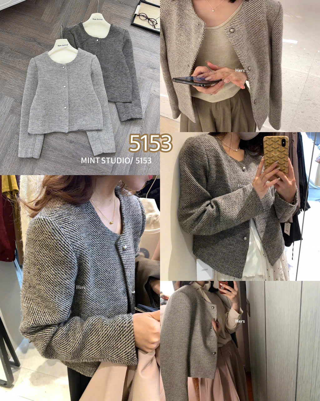 ÁO DẠ TWEED GHI CÚC BẠC  MÃ 5153