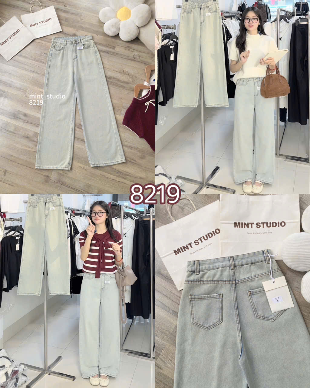 QUẦN JEANS SUÔNG ĐỨNG MÃ 8219 NHẠT ÁNH RÊU