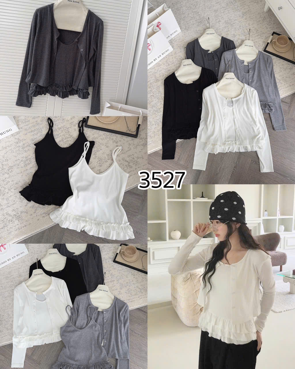SET CARDIGAN KÈM ÁO HAI DÂY BÈO MÃ 3527