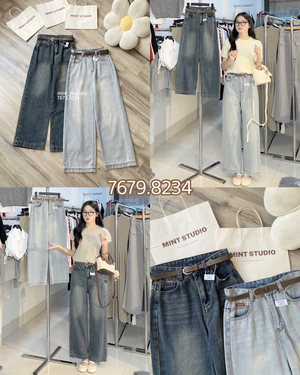 QUẦN JEANS MÃ 7679.8234 SUÔNG ĐỨNG TẶNG KÈM THẮT LƯNG