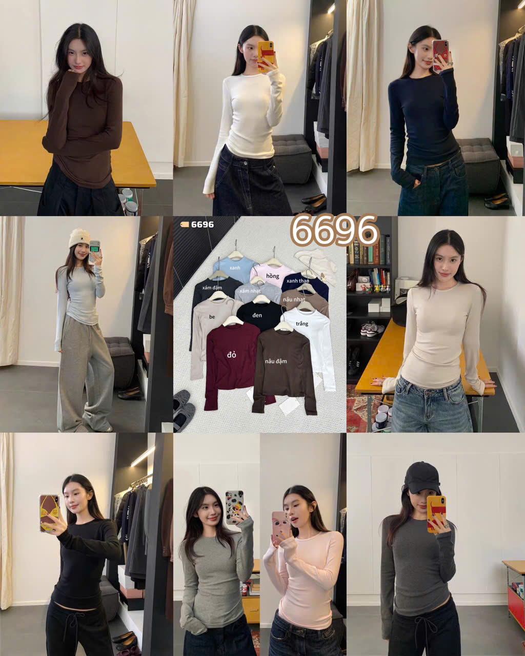 ÁO DÀI TAY TRƠN CỔ MÍ MÃ 6696