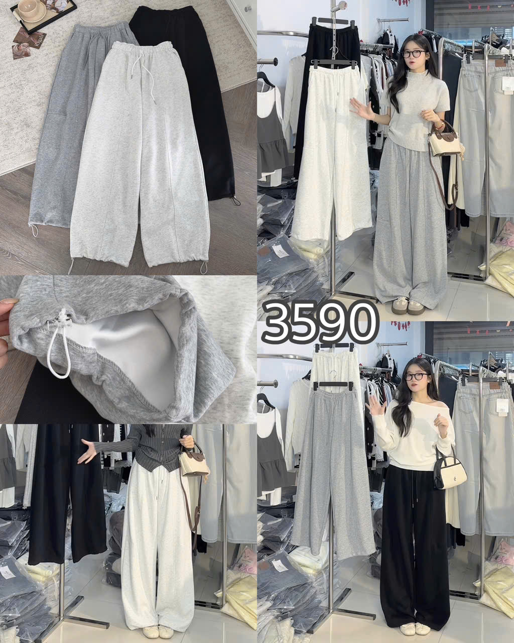 QUẦN NỈ SUÔNG GÂN DÂY RÚT MÃ 3590