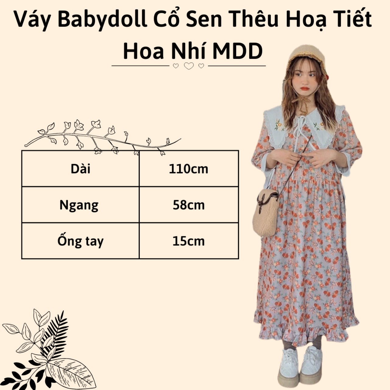 Váy babydoll dáng dài chất thô FORYOU đầm hoa nhí tay bồng VN0067  MixASale