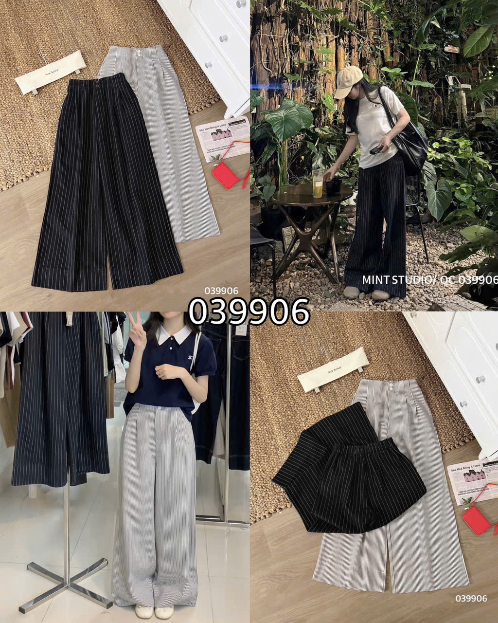 QUẦN VẢI KẺ SUÔNG ỐNG RỘNG 2 CÚC MÃ 039906