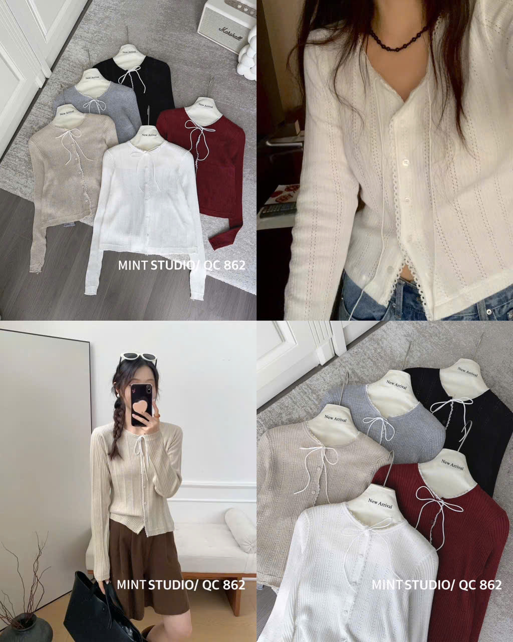 CARDIGAN VIỀN REN THẮT NƠ MÃ 862