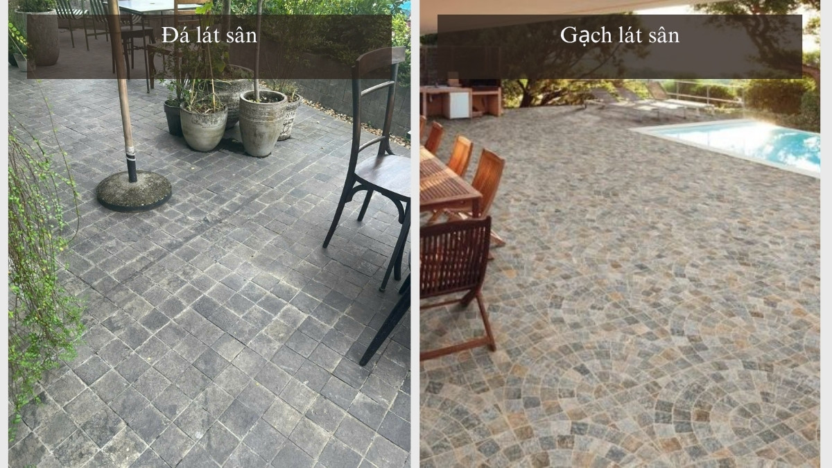 đá tự nhiên lát sân và gạch lát sân vườn