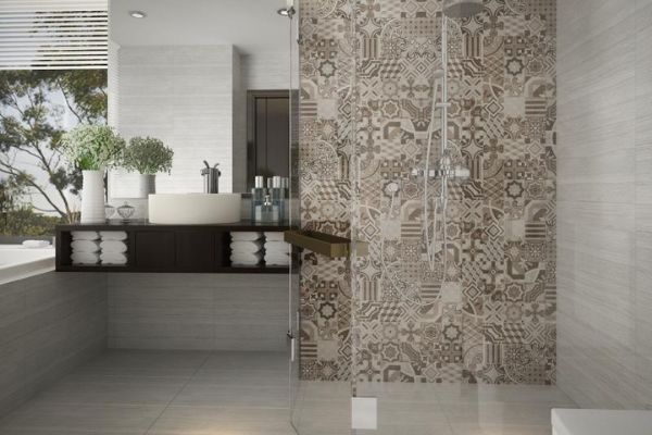 Gạch ốp chân tường giả đá màu xám trắng