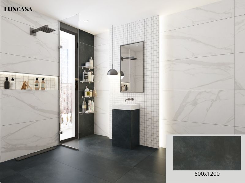 Gạch giả đá màu đen marble 600x1200X9(mm) LUIMPERIYA NERO bề mặt mờ, hiệu ứng điêu khắc có 3 mặt vân