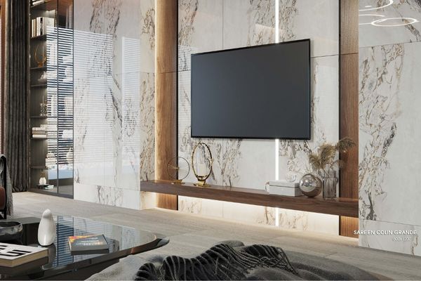Mẫu gạch giả đá ốp chân tường phòng khách kích thước 60x120