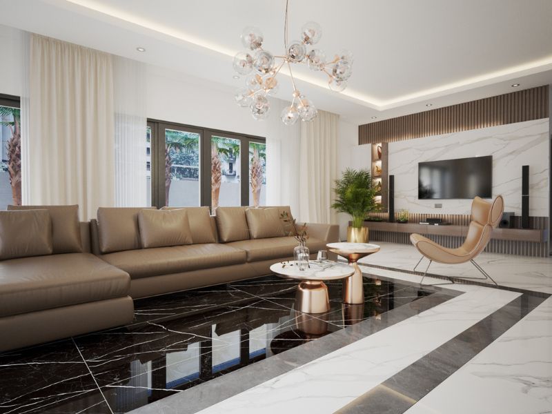 gạch giả đá ốp tường phòng khách