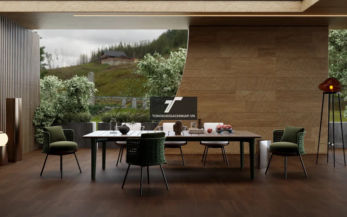 Mẫu gạch ốp lát giả gỗ 60x120 màu óc chó đẹp