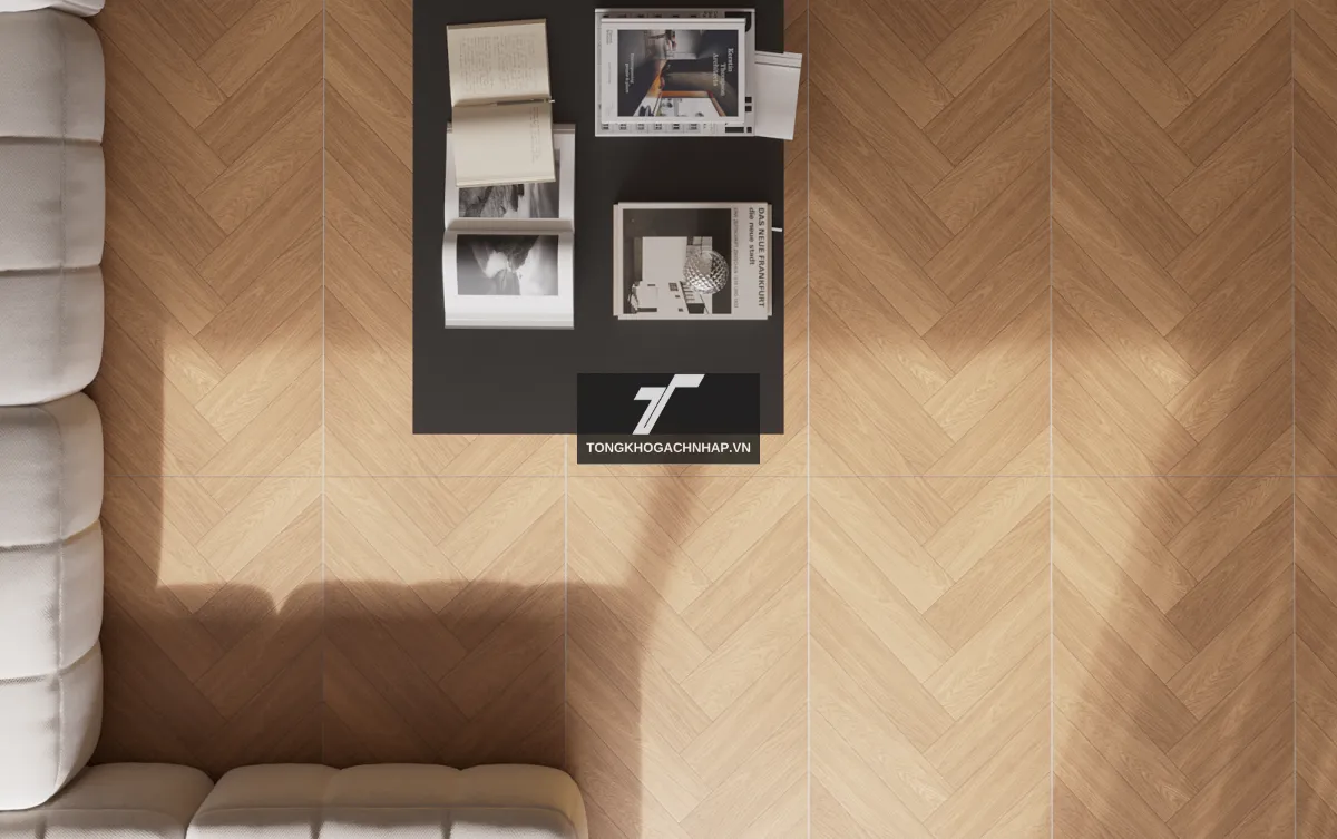 Gạch giả gỗ màu sáng xương cá 60x120 - tongkhogachnhap.vn