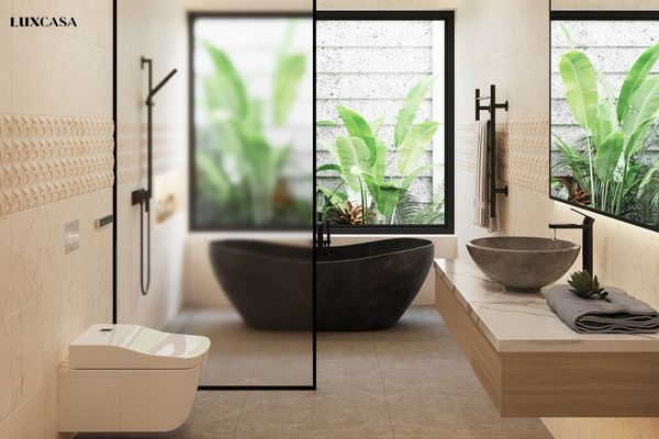 Gạch màu be 60x120 ốp tường nhà vệ sinh cao cấp