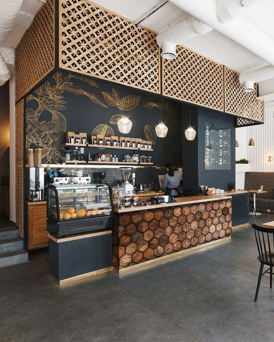 Gạch mosaic lục giác ốp quán cafe