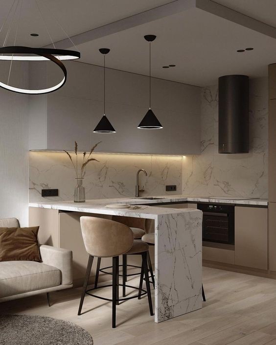 Gạch marble xương đá ốp bếp luôn là sự lựa chọn phổ biến bởi độ bền và khả năng chịu va đập mạnh