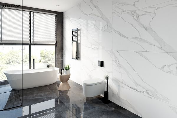 Thiết kế nhà tắm phong cách đơn giản hiện đại từ gạch marble trắng và đen