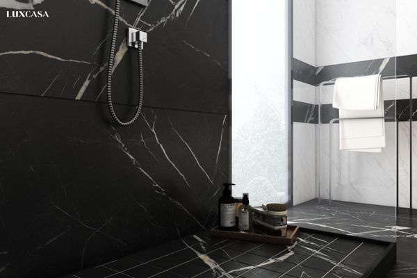 Gạch giả đá màu đen marble cho nhà tắm