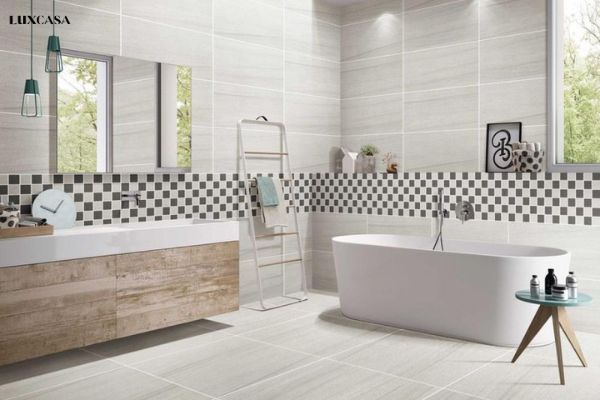 Hãy dùng gạch ghi trắng 30x60 bề mặt mờ siêu min cho tường nhà vệ sinh tạo nên sự tinh tế cho không gian