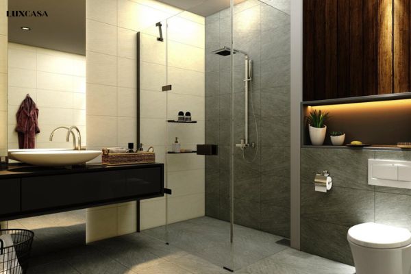 Chuẩn phong cách thiết kế hiện đại từ gạch màu trung tính cho nền và tường nhà vệ sinh