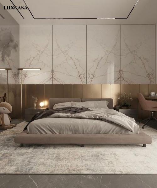 Gạch ốp phòng ngủ master từ mẫu vân đá đối xứng cho bạn một không gian sang trọng và cao cấp