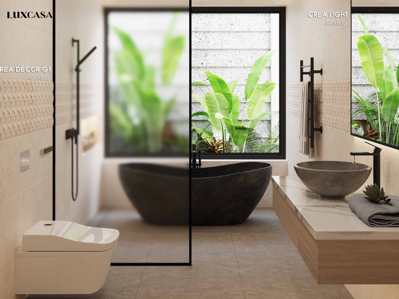 Gạch ốp nhà tắm, vệ sinh kích thước 40x80 đem lại một cái nhìn mới mẻ hơn gạch phổ thông 30x60