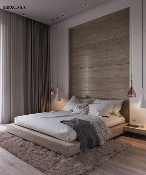 Mẫu gạch ốp tường phòng ngủ vân gỗ khổ lớn có họa tiến trang nhã, đơn giản