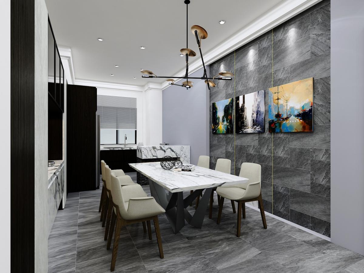 Mẫu gạch màu xám đậm 30x60 ốp tường phòng khách mang đến cảm giác sang trọng và hiện đại