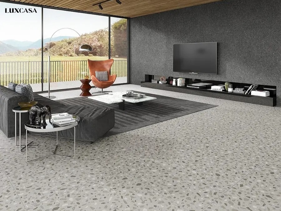 Gạch lát nền 80x80 terrazzo cho phòng khách đem lại một cảm giác hiện đại