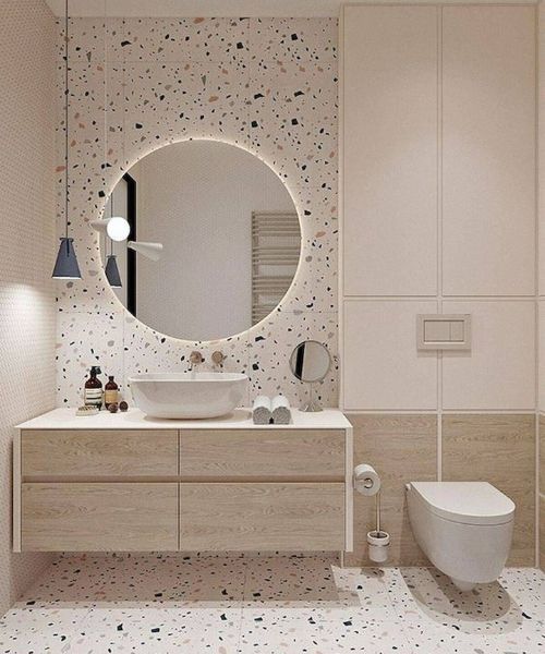 Gạch terrazzo nhám lát nền và ốp tường trang trí cho không gian nhà tắm