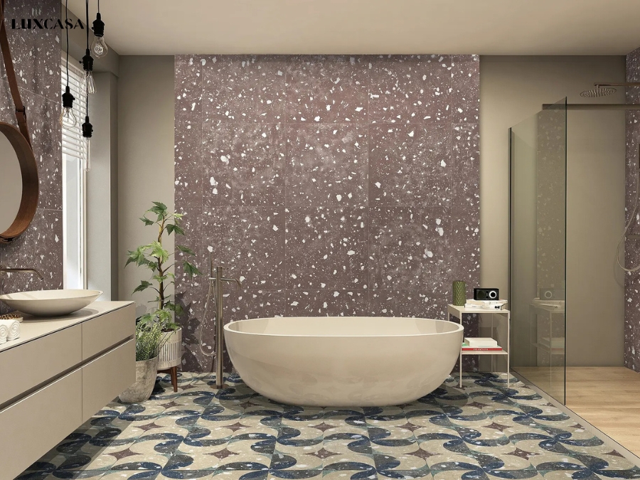 Mẫu gạch terrazzo được dùng để ốp lát nhà tắm tạo điểm trang trí đầy ấn tượng