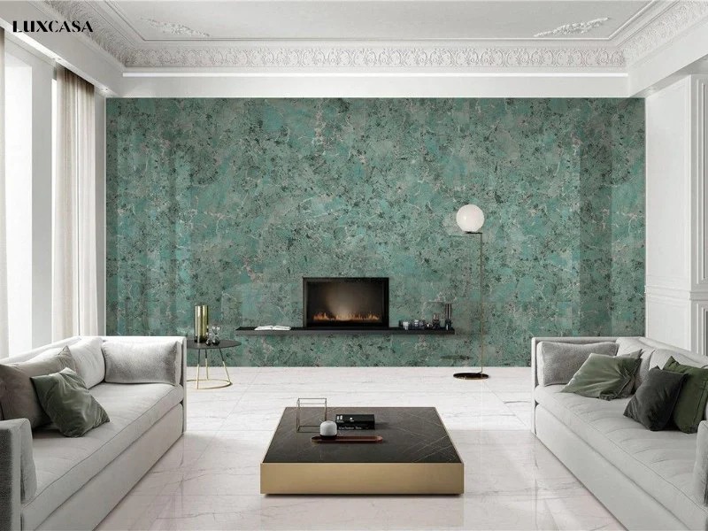 Phối gạch trắng vân mây với gạch màu xanh là cây