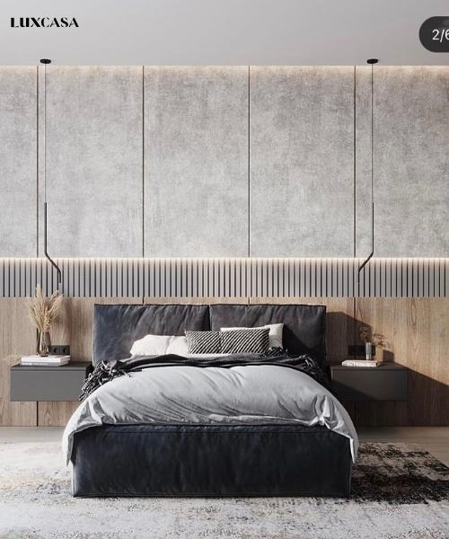 Một mẫu gạch màu xi măng xám trắng tại LUXCASA được dùng ốp phòng ngủ hiện đại