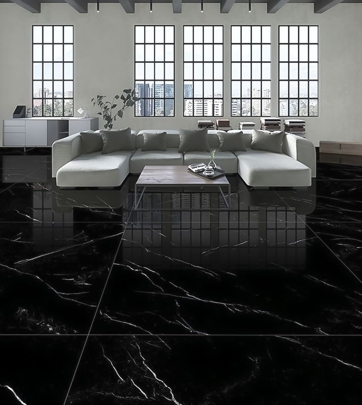 Gạch giả đá đen 1200X1200 bóng kính lát phòng khách