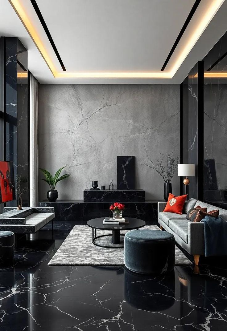 Gạch giả đá đen 1mx1m lát phòng khách
