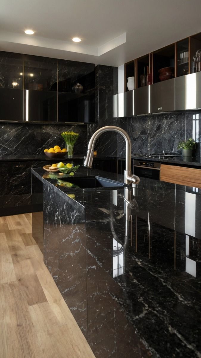 Gạch giả đá đen ốp bếp cao cấp