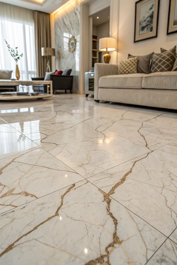 Gạch giả đá marble lát phòng khách