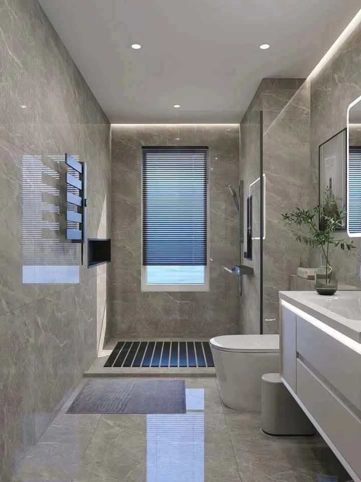 Gạch giả đá marble men bóng màu xám ghi ốp nhà tắm