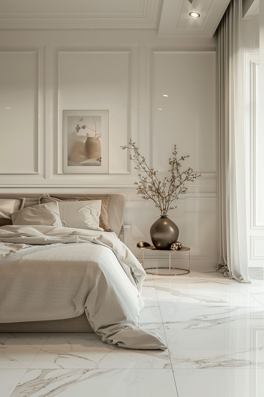 Gạch giả đá trắng lát phòng ngủ 80x80