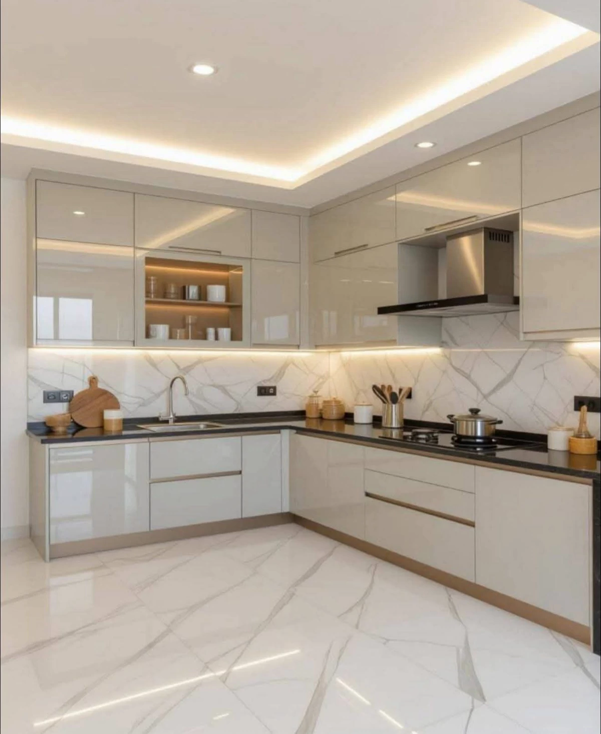 Gạch giả đá trắng ốp bếp