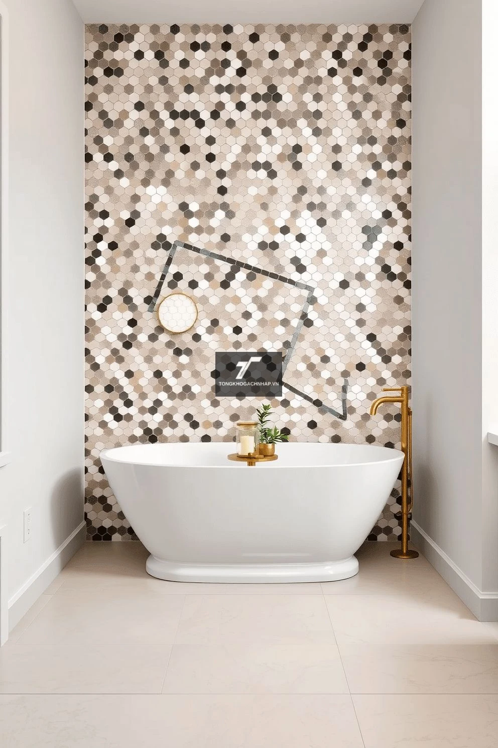 Gạch mosaic lục giác ốp chỗ bồn tắm